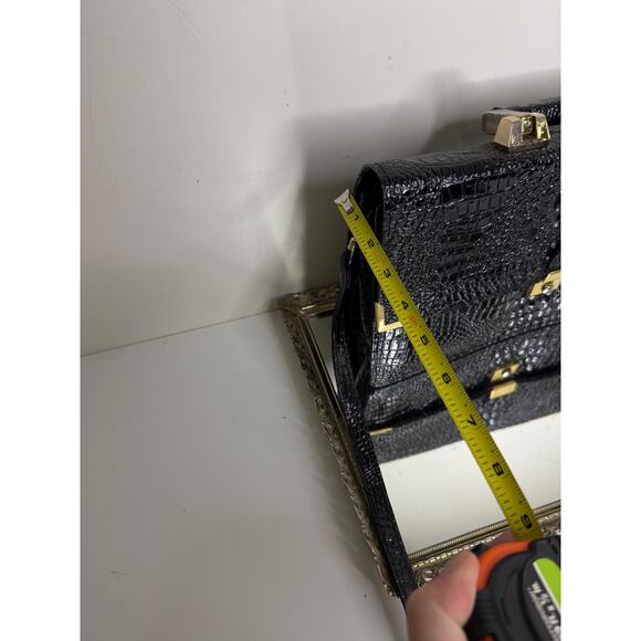 Vintage Mido Korea Black Patent Leather Embossed Croc Texture Top Handle Shoulde - Picture 8 of 10